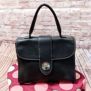 Talbots Top Handle Handbag Black Pebbled Leather Women's Purse Medium